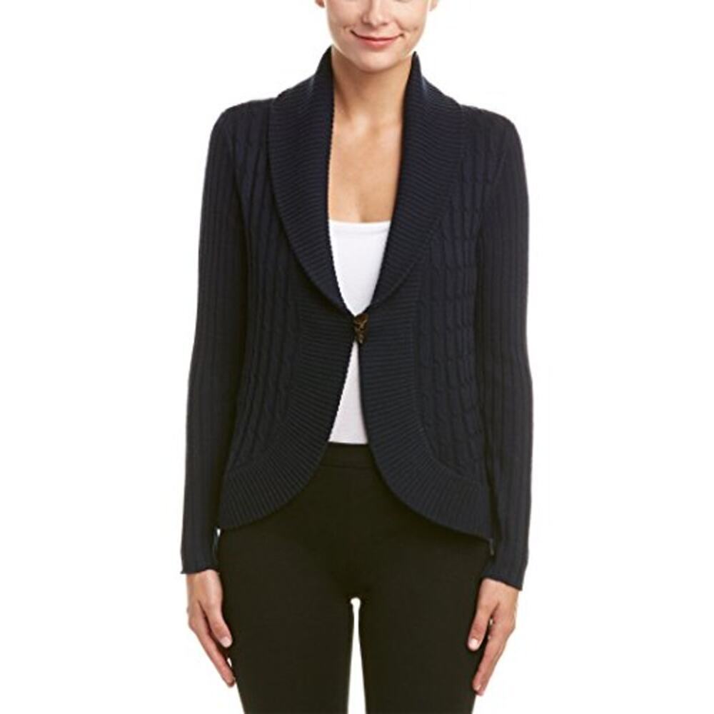 Brooks Brothers sz XL navy blue womens Wool cable knit shawl cardigan sweater